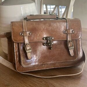 CARO Crossbody Vintage Brown Buckle Latch Leather Bag